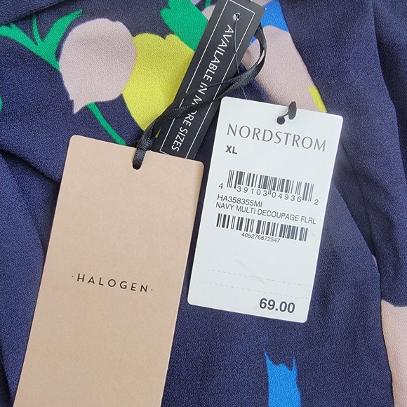 NWT Halogen Nordstrom Navy Floral Wide Leg Crop Capri Pants Tie Waist Size XL - Picture 4 of 7